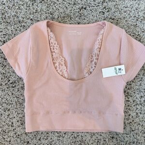 Aerie Blush Lace-Trim Crop Top NWT